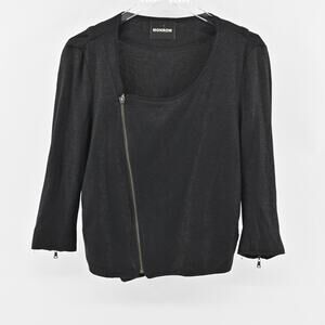 MONROW Jacket Womens Size M‎ Black Linen Moto Asymmetrical Zip Front Rocker Chic